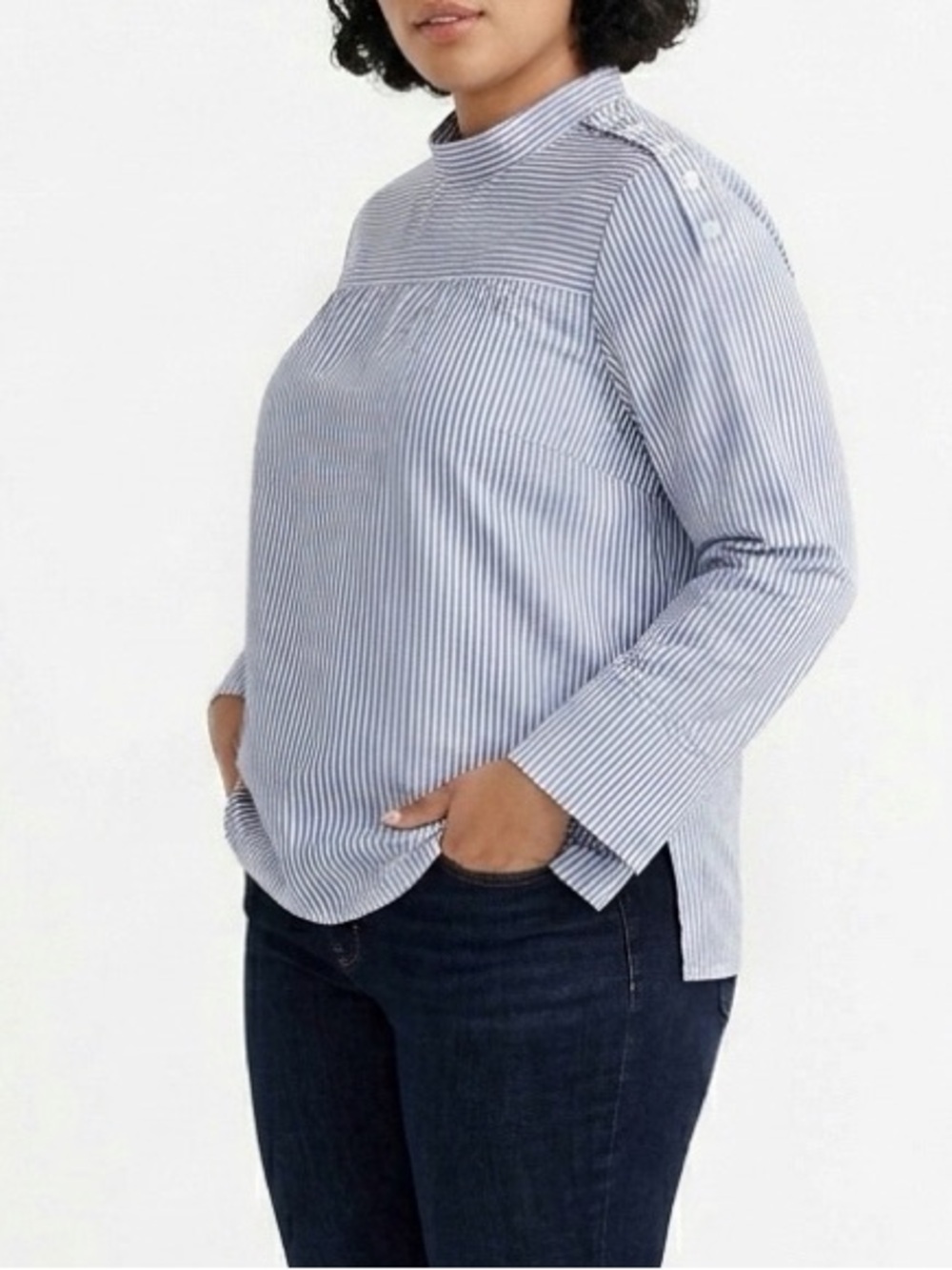 J.Crew Factory Funnelneck Top in Blue Stripe Size 14
